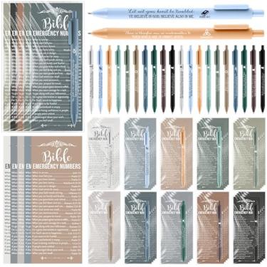 Imagem de Feifeiya 25 conjuntos de presentes cristãos em massa números de emergência marcadores de livro canetas versículo bíblico igreja folhetos evangélicos bem-vindos para homens mulheres membros materiais