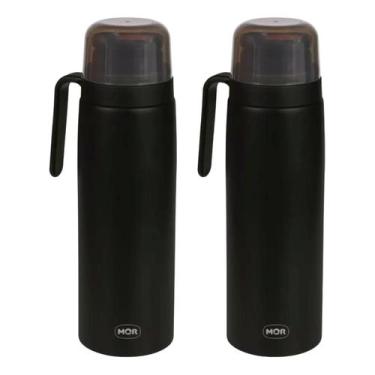Imagem de Kit 2 Garrafa Térmica Com Alça 1 Litro Preto Fosco Barato - Mor