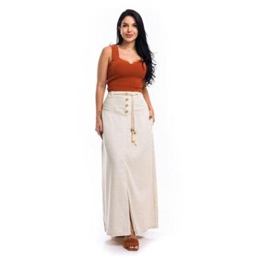 Imagem de Saia Longa Linho com Cintinho - Restrito Jeans, 36, Areia
