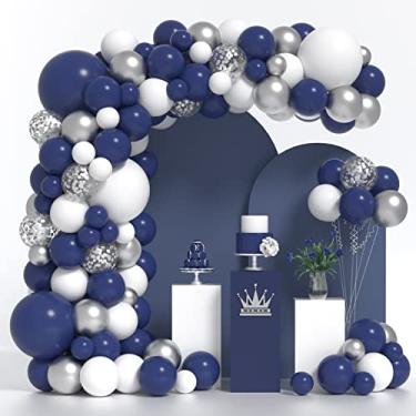 Imagem de Janinus Kit De Arco De Balões De Prata Azul Marinho 132 Peças Guirlanda De Balão Azul Marinho Com Confetes De Prata Branca Balões De Látex Tamanhos Diferentes Para Formatura Rugby Chá De Bebê Decoraçõ