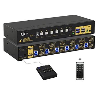 Imagem de CKLau Switch Hdmi Kvm de Montagem Em Rack de 6 Portas Monitor Duplo 4K60Hz com Áudio, 2 Unidades de Hub Usb 3.0 e Cabos para 6 Computadores 2 Monitores Suporta Ir Sem Fio, Tecla de Atalho, Manual, Com
