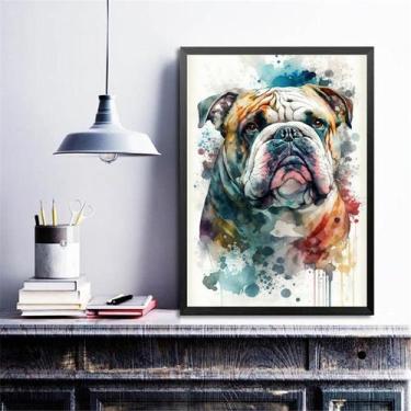 Imagem de Quadro Decorativo Bulldog Inglês Aquarela 24x18cm - Quadros On-line, M