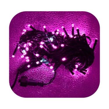 Imagem de Cordão Pisca 100 Led Prova Dágua 80 Fixo e 20 Strobo Verde Fio Rosa 10
