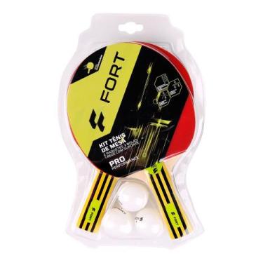 Imagem de Kit tênis de mesa fort pro (2 raquetes 3 bolas + rede)