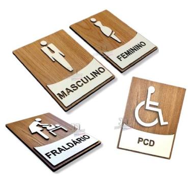 Imagem de Placas para sanitário sinalização mdf 6mm + PCD e FRALDÁRIO - JJ