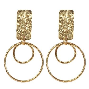 Imagem de Novo! Touchstone indiano Bollywood Fashion feito à mão metal batido forma redonda designer joias leves argola baali brincos em tom de ouro antigo para mulheres., Sem pedra preciosa