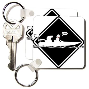 Imagem de 3dRose Imagem de placa de placard de Stickman em Drag Boat - Chaveiros, 5,7 x 5,7 cm, conjunto de 2 (kc_180560_1)