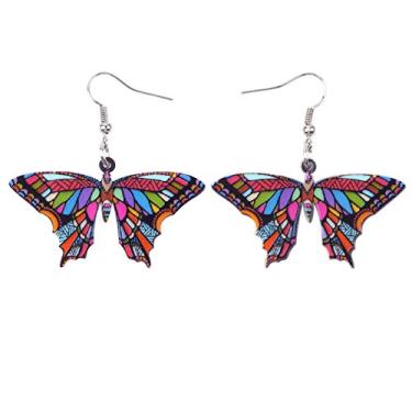 Imagem de Bonsny Brincos de borboleta floral com pingente de gota para mulheres, meninas, crianças, presente, Acrílico, Sem pedra preciosa