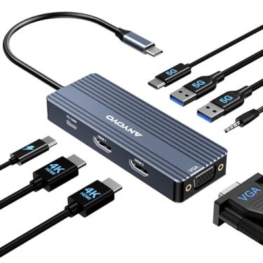 Imagem de ANYOYO Estação de ancoragem USB C Dual HDMI 4K a 60HZ, estação de ancoragem 8 em 1, tela tripla dupla 4K60HZ HDMI e 1080P VGA, transferência de dados de 5 Gbps, base de laptop para MacBook, Dell XPS,