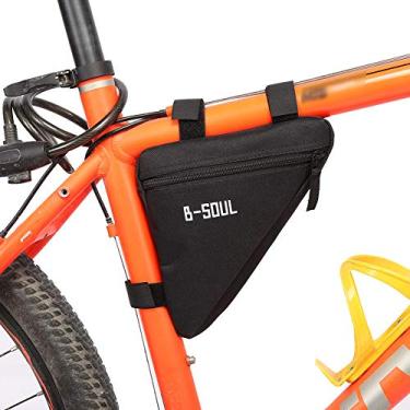 Imagem de Bolsa triangular à prova d'água com moldura frontal bolsa de boi liberação rápida sela frontal para ciclismo tubo superior bolsa de ferramentas triangular (preto) Bobilife Bolsa com moldura triangular