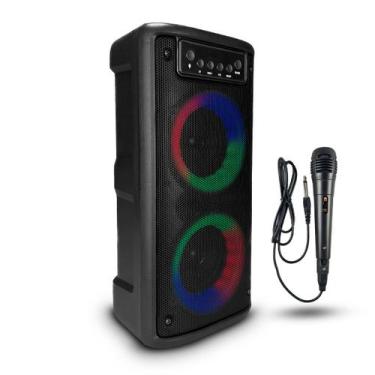 Imagem de Caixa Caixinha Som Bluetooth Potente Grande Karaoke Fm Usb - DLU, Pret
