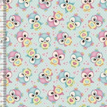 Imagem de Tricoline Digital Coruja Fundo Verde 50cm x 1,50mt - PX