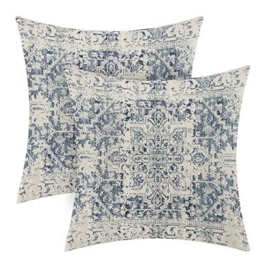 Imagem de Kawani Conjunto de 2 fronhas decorativas boho étnicas 45,7 x 45,7 cm azul marinho cinza floral cinza conjunto de 2 almofadas vintage boêmio para almofada sofá sofá ao ar livre