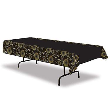 Imagem de Beistle Toalha de mesa Celebrate, 2 peças, 137 cm x 274 cm, preto/dourado