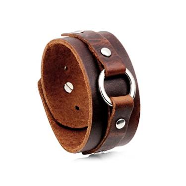 Imagem de Fusamk Pulseira de couro larga com padrão de círculo punk rock, 7 5 inch, Metal, Sem pedras preciosas