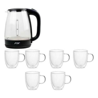 Imagem de Jarra Elétrica + 6 Canecas Duplo Vidro 1,8L/350ml - Kadê