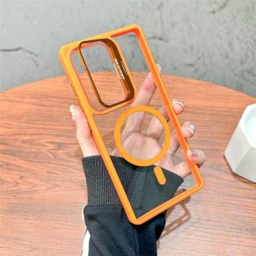 Imagem de HPQWN Para S24 Plus Fold Lens Case Transparente Magnético Wirelesss Charge Hard Cover (Para S24 Plus/Laranja)