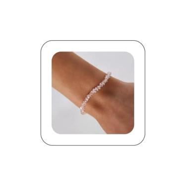 Imagem de Allereyae Pulseira Boho de contas de cascalho com lascas de prata, corrente de mão de cristal Cz, pulseira ajustável, joia de mão de pedra preciosa para mulheres, Large, Zinco, Sem Pedra Preciosa