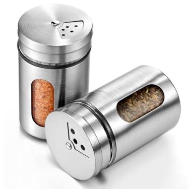 Imagem de Teenyyou Conjunto de saleiro e pimenteiro de aço inoxidável galheteiro de vidro com furos, dispensador de temperos de aço inoxidável, saleiro com furos ajustáveis, decoração moderna de balcão de