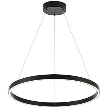 Imagem de WELAKI Lustre Led moderno, 1 anel contemporâneo led lustre circular luz pendente, preto regulável pendurado luminária de teto para sala de jantar quarto escada, branco quente 3000K