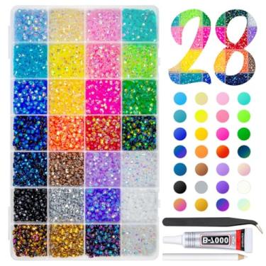 Imagem de qiipii 28 Strass De Resina Gelatinosa De 5 Mm Com Cola De Joias B7000 Para Artesanato Deslumbrante, Pedras Planas Coloridas, Joias Ab, Diamantes, Pingentes Para Unhas, Olhos, Rosto, Maquiagem, Copos