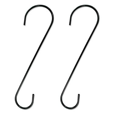 Imagem de SunGrow Ganchos de galho de árvore de metal em forma de S, estacas de aço inoxidável de gancho preto para alimentador de pássaros e banhos, gancho de plantas, luzes externas (2 peças - 30,5 cm