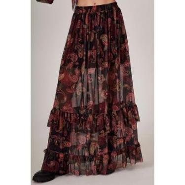 Imagem de Saia Longa De Tule Preta Estampa Cashmere Yacamim A20-Feminino