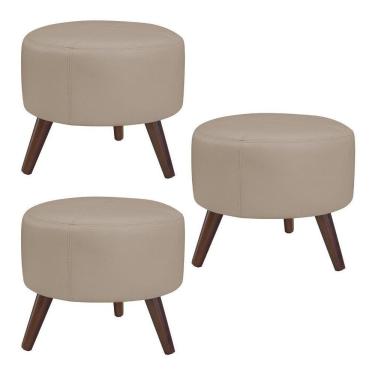 Imagem de Kit 3 Puffs Decorativos Redondo Couro Bege