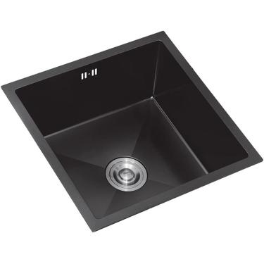 Imagem de Pia de aço inoxidável preto de tigela única com pia de pia de prato de pia embutida do Siphon, mini pia de tigela única pequena pia quadrada, preto, 55 * 40cm