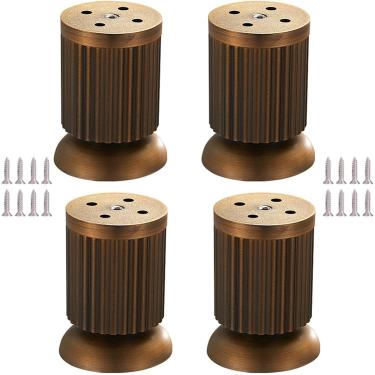 Imagem de Pés de mobília ajustável, pernas de mesa de liga de zinco, suporte de mobília de suporte retrô com parafusos, para o sofá Mesas de TV de TV cômoda (4pcs), ouro, 10cm/3,94in