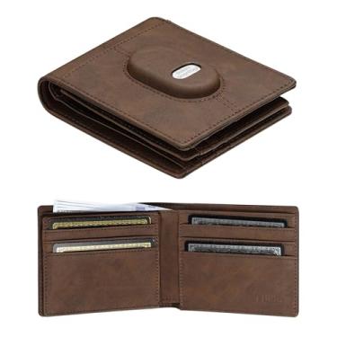 Imagem de Carteira de couro para Samsung Galaxy SmartTag2: carteira masculina fina minimalista compatível com etiqueta de rastreador Samsung - Carteira dobrável com bloqueio de RFID com janela para identidade