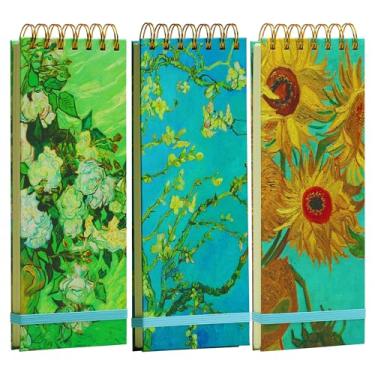 Imagem de 3 Pack Top Spiral Notebooks Reporters Notebook Thick Superhard Cover Top Bound Spiral Notebook Van Gogh Gifts Grocery List Notepad Steno Notebooks 8.8x3.75 In 200 Pages 100GMS Florals