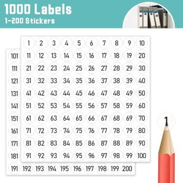Imagem de Etiquetas adesivas transparentes 1000 peças, adesivos de número consecutivo de 2,5 cm 1-200, adesivo numerado de vinil, autoadesivo e livre de resíduos, uso em ambientes internos e externos