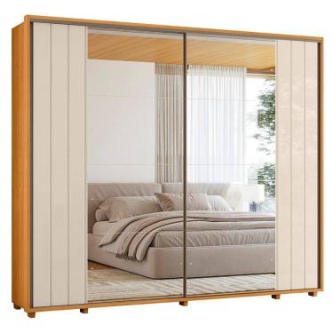 Imagem de Guarda Roupa Casal Dalí Ripado 2 Portas Deslizantes Cinamomo-off White Com 8 Espelhos - Madetec Cinamomo-off White