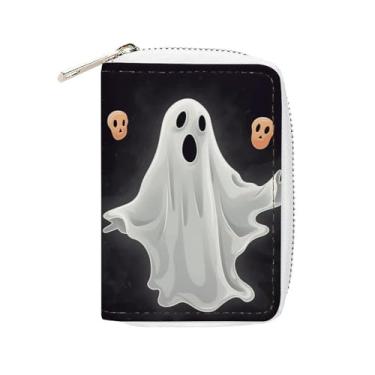 Imagem de NTVOWPZO Carteira masculina com suporte de cartão de crédito macio para cartão de visita preta e capa de cartão fantasma de Halloween com zíper