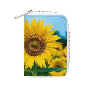Imagem de NTVOWPZO Carteira masculina com suporte de cartão de crédito macio para cartão de visita, linda capa de girassol com zíper