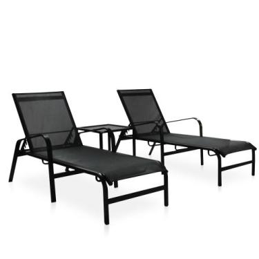 Imagem de Kit 2 Espreguiçadeiras com Mesinha Grátis Linha Leve - Preto - Móveis 