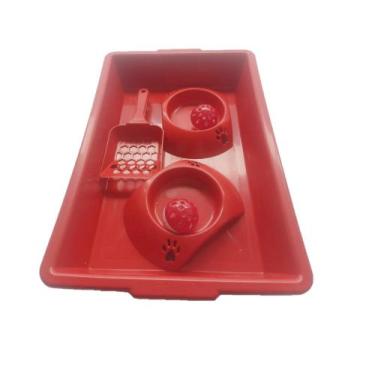 Imagem de Kit Bandeja Caixa De Areia Para Gatos Mais Brinde Azul - Pet, Vermelho