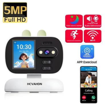 Imagem de Mini Câmera De Vigilância Interna 5MP WiFi PTZ Monitor De Bebê Com Vis
