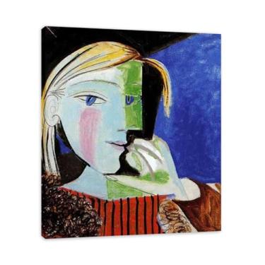 Imagem de LKXGRRSFG Estampa em tela xadrez Pablo Picasso Cubismo – Reprodução profissional Arte Moderna 30 x 36 cm