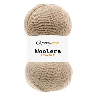 Imagem de HobbyMia Fio de lã de crochê Woolera - 100 g / 623 jardas - (1) peso superfino - 75% acrílico, 25% lã (bege, 1 novelo)