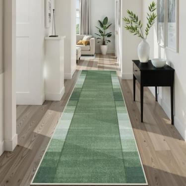 Imagem de Uphome Corredores modernos para corredores, tapetes laváveis de 60 x 20 cm, antiderrapante, tapete geométrico resistente a manchas, tapete baixo para corredor, quarto, banheiro, verde-oliva