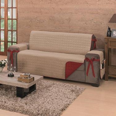Imagem de Protetor De Sofá Dupla Face Premium 3 Lugares King - Vermelho/cáqui
