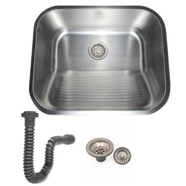 Imagem de Tanque lavanderia 55x45cm inox 304 escovado com ralo e sifão - STILLUS
