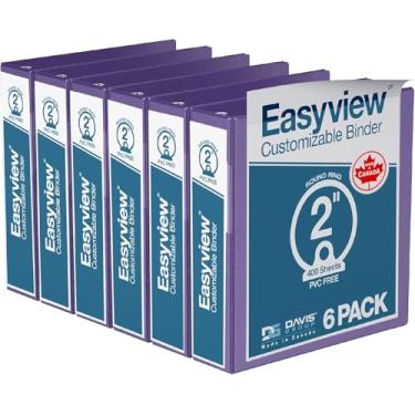 Imagem de Fichários Easyview Premium de 3 anéis com capas transparentes e anéis redondos, fichários para escola ou escritório, 5 cm, pacote com 6, roxo