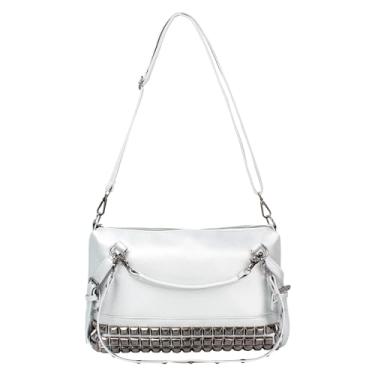 Imagem de Bolsa feminina punk rebite bolsa de mão grande capacidade cravejada bolsa de ombro boate Hobo bolsa transversal, Prata., One Size