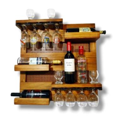 Imagem de Adega Barzinho de Madeira Parede Vinhos Bebidas Taças - Art  Lar Artes