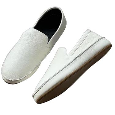 Imagem de Top Qaulity Tênis retrô francês bico redondo para avó sapatos minimalistas de couro de vaca de grão de lichia sem cadarço mocassins femininos, Branco, 40