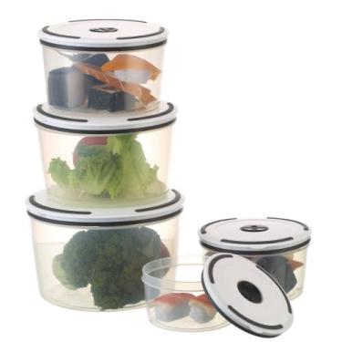 Imagem de Kit Conjunto 5 Potes Herméticos Plásticos Transparente Tampa hermética