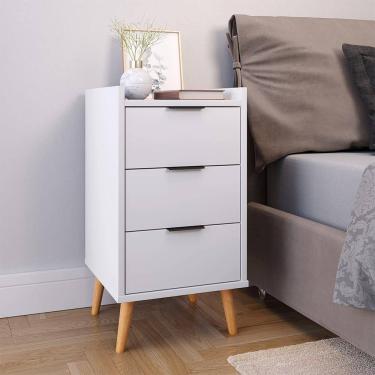 Imagem de Mesa de Cabeceira Pés Palito Ape 3 gavetas Cor Branco